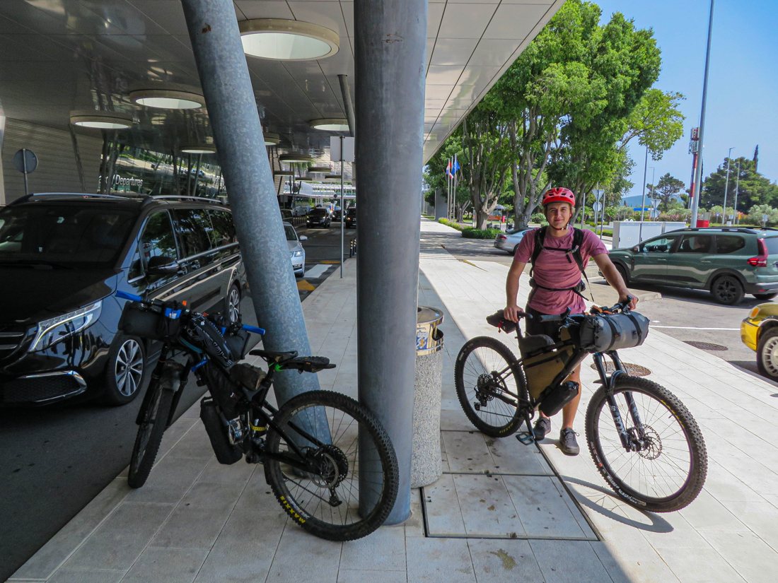 Two loaded bicycles at the start of the Europe trip